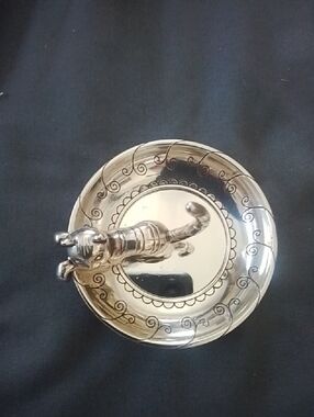 Brighton Silver Cat Ring Dish with Decorative Etching